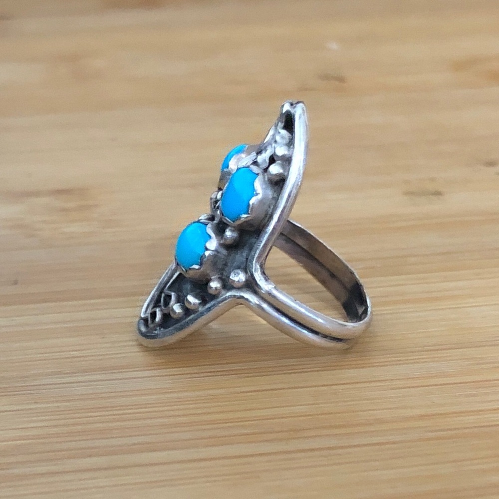 $98 Signed Southwest Artisan Vintage Estate Ring Size 8 & 3/4 Marked F Sterling - Picture 5 of 10